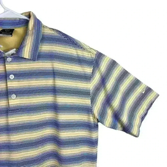 Nike‎ Golf Dri-Fit UV Striped Polo Shirt Mens Large Yellow Blue Striped Stretch - Picture 4 of 11